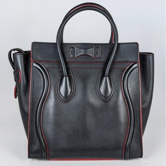 SOLD Celine Luggage Micro Black Red Calfskin Leather Tote - Picture 2 of 7